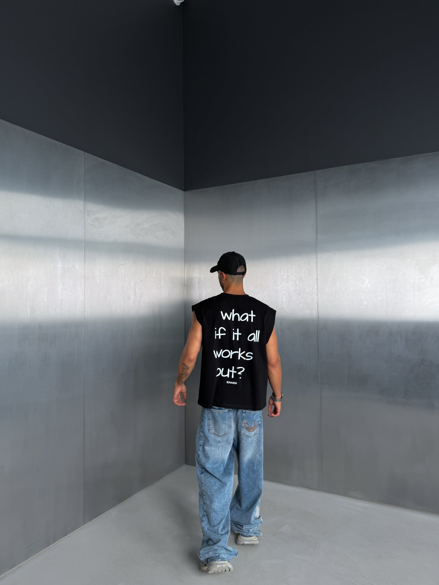 Black Sleeveless Tee "what if it all works out?"