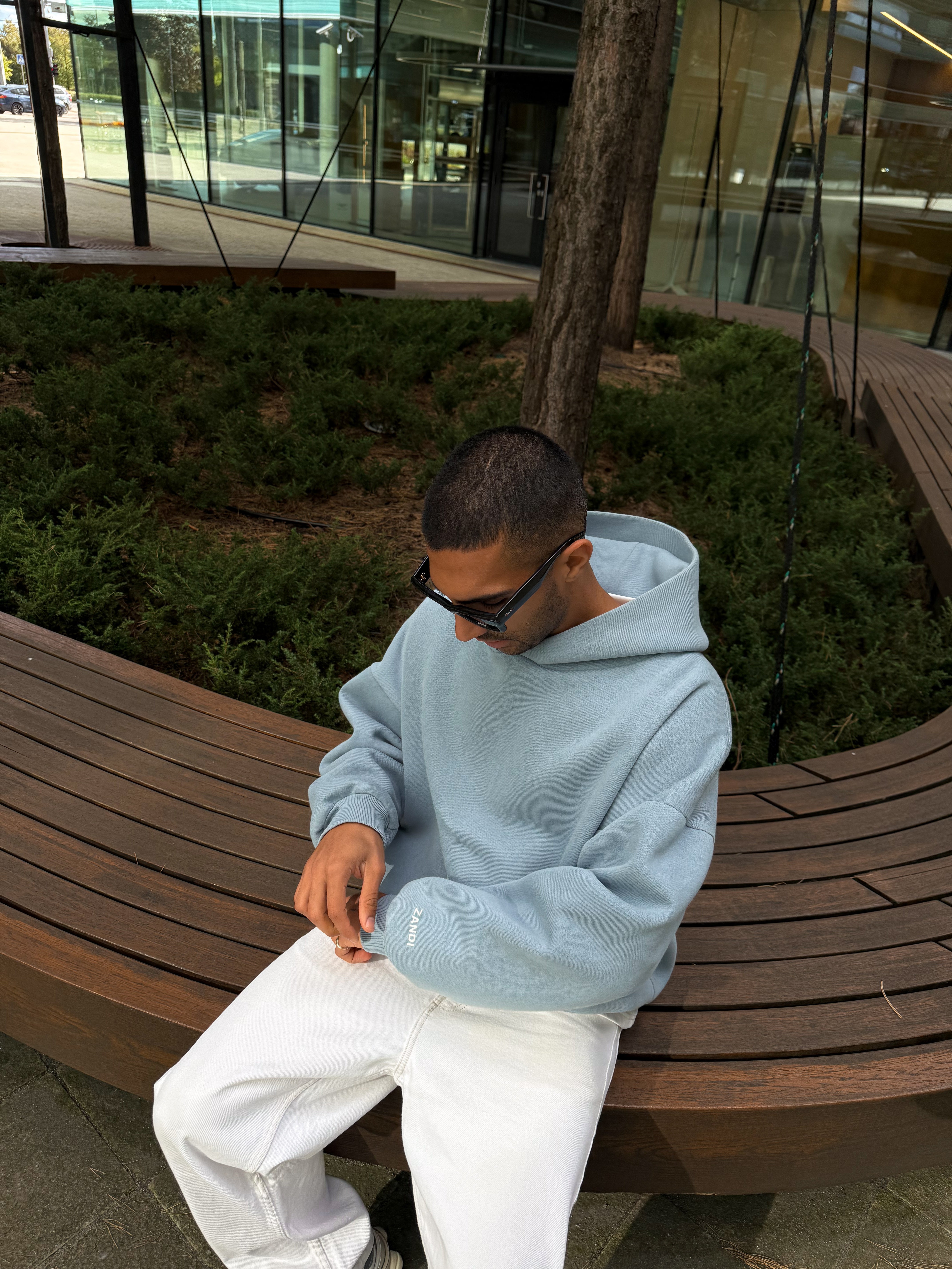 Laminated Hoodie in Baby Blue – ZANDI