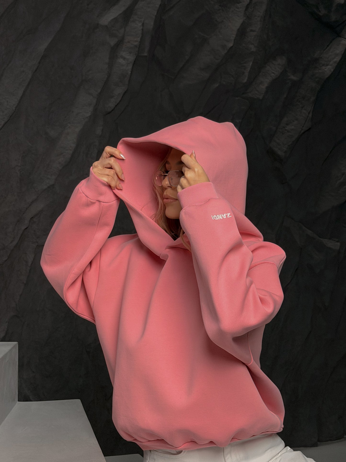 Laminated Hoodie in Baby Pink