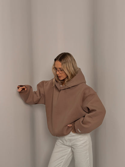 Laminated Hoodie in Cappuccino