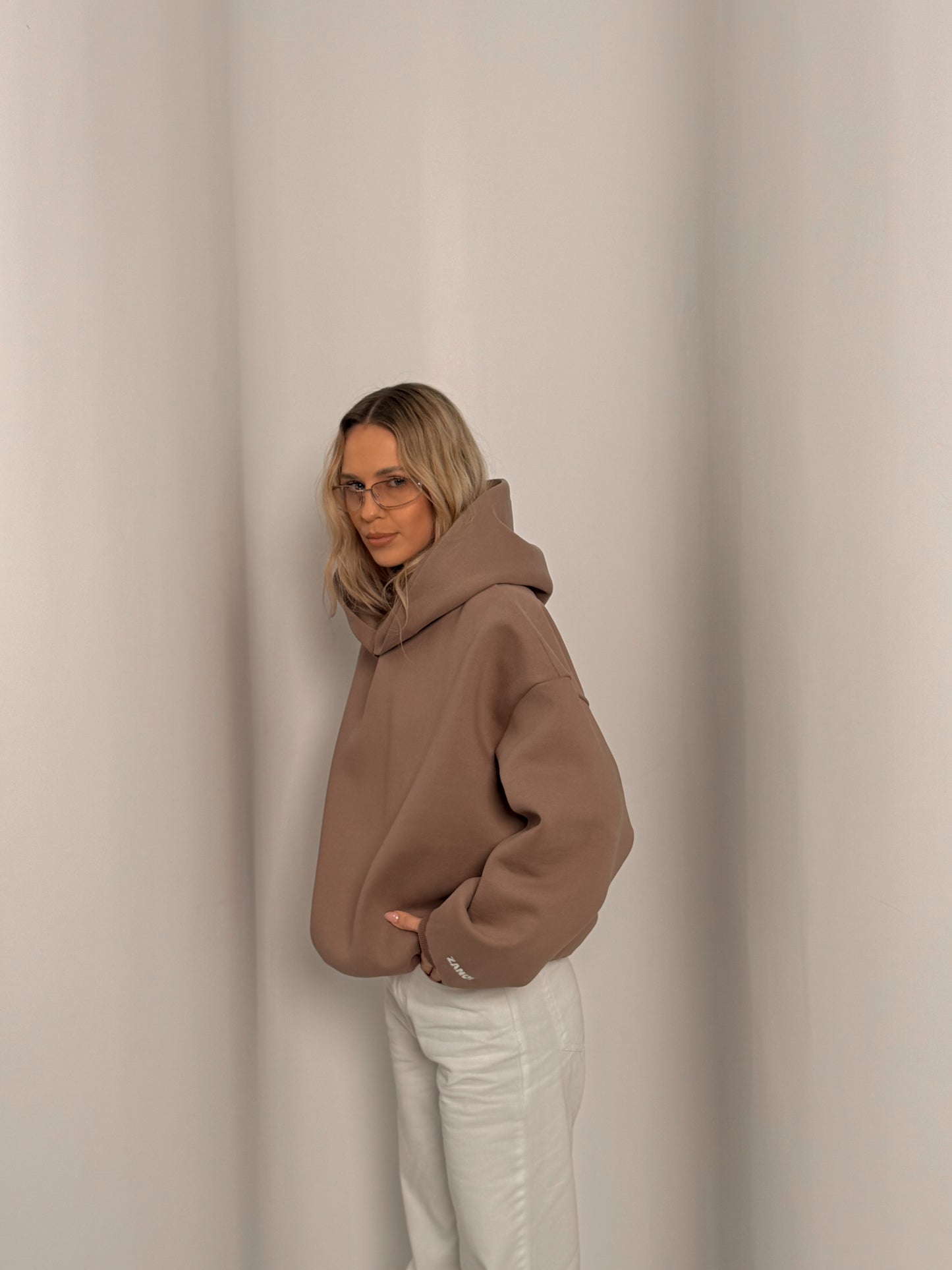 Laminated Hoodie in Cappuccino