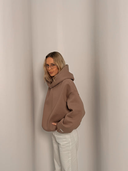 Laminated Hoodie in Cappuccino