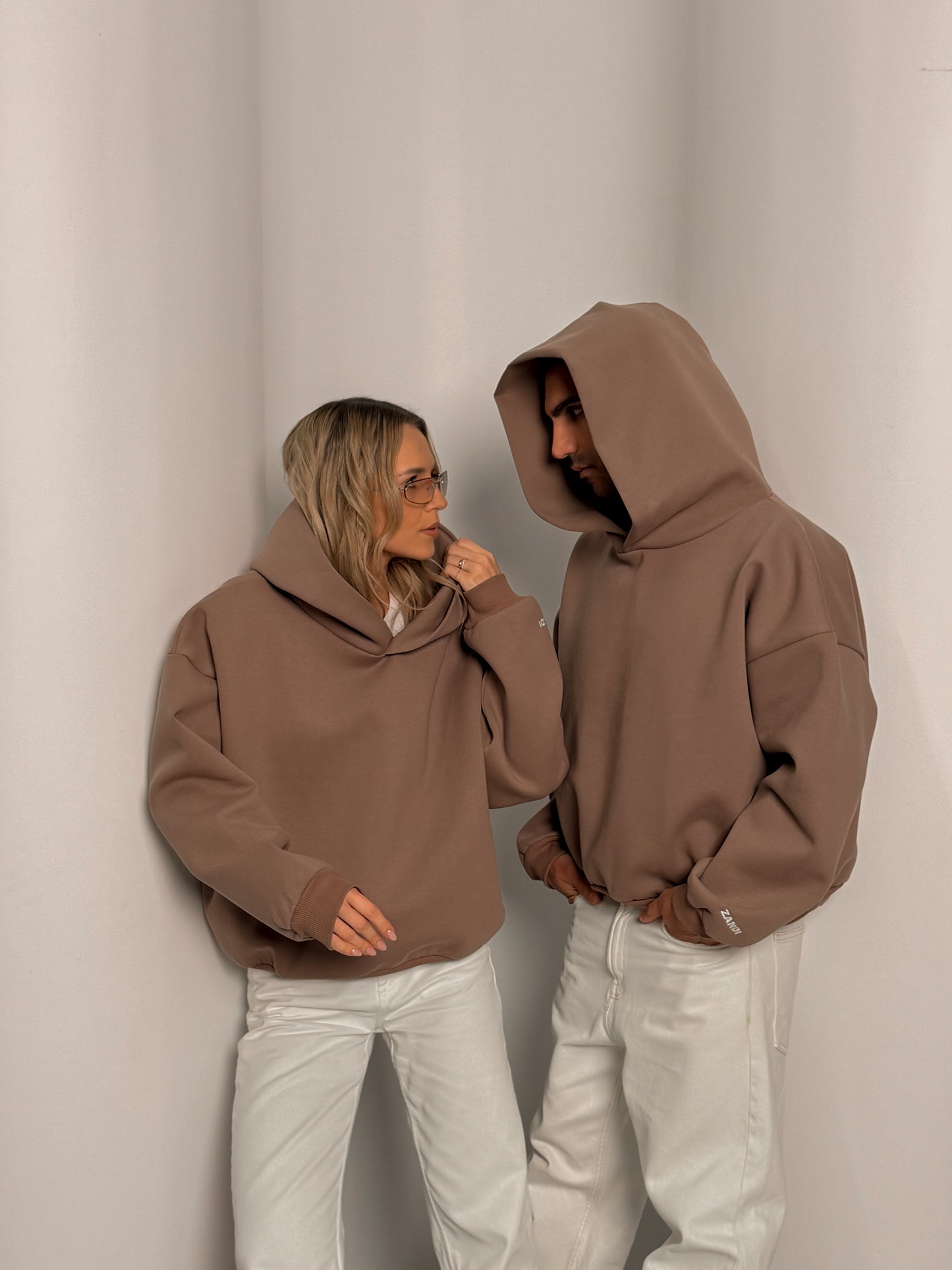 Laminated Hoodie in Cappuccino